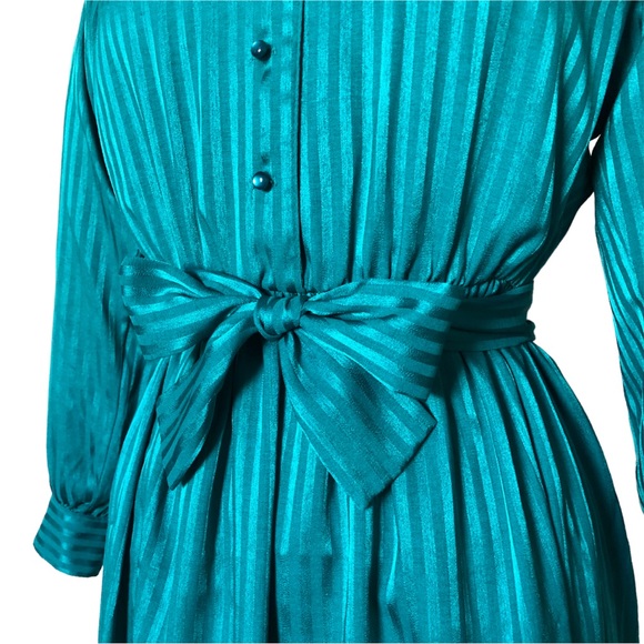 VINTAGE 80s Long Sleeve Secretary Dress | Blue Green Teal | Size 10 Medium - Picture 5 of 9
